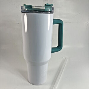 30oz Stainless Steel Tumbler White Blank Sublimation Cup Teal Handle
